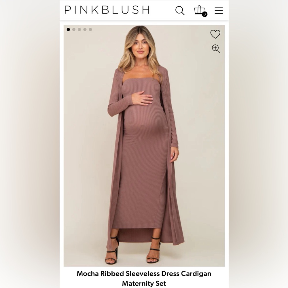 Mocha ribbed sleeveless dress cardigan maternity set